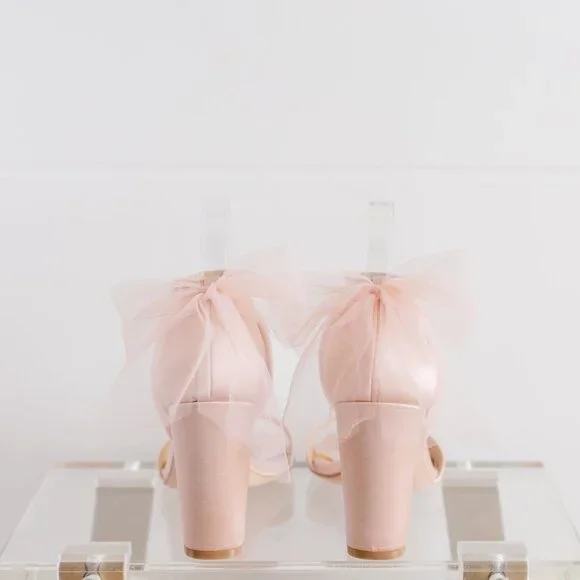 Badgley Mischka Kim Blush Pink Satin Heels 9 Women's Tulle Bow BHLDN